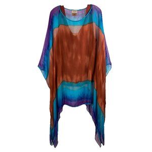 Zonda Nellis Silk Hand Dyed  Tiedye Watercolor Poncho Cape + Silk Tank Set